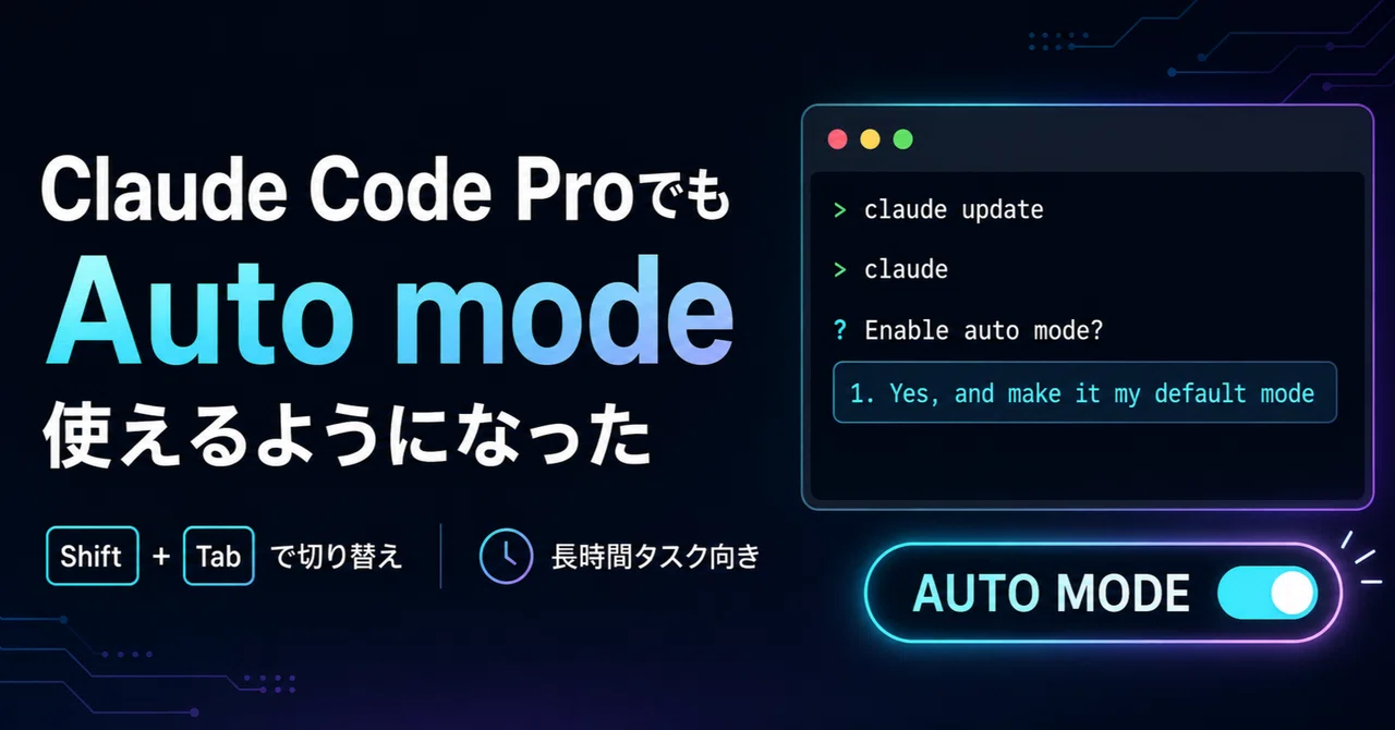 Claude CodeのPro版でもAuto modeが使えるようになったので試してみます｜hantani