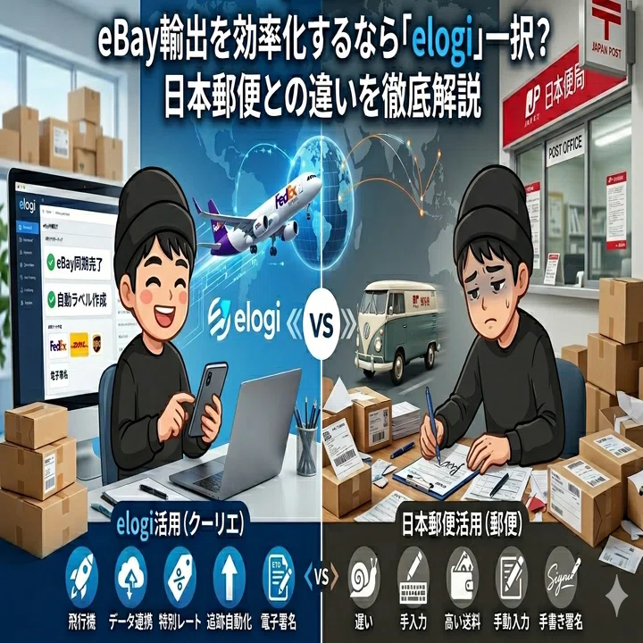 eBay輸出を効率化するなら「elogi」一択？日本郵便との違いを徹底解説