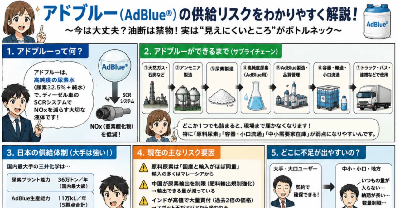 AdBlue供給リスクに関する暫定分析——尿素原料・容器流通・中小需要家の