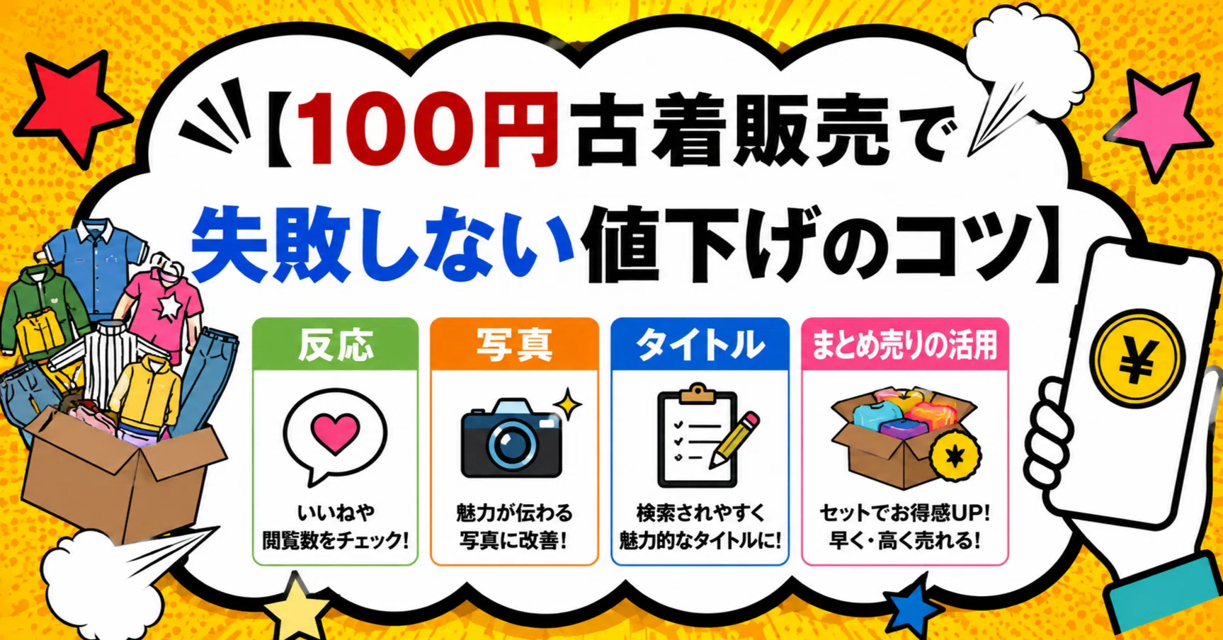 100円古着販売で失敗しない値下げのコツ】反応・写真・タイトル