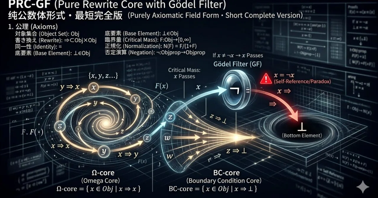 PRC‑GF（Pure Rewrite Core with Gödel Filter）純公数体形式・最短完全版｜退屈トレーダーOccam×AI