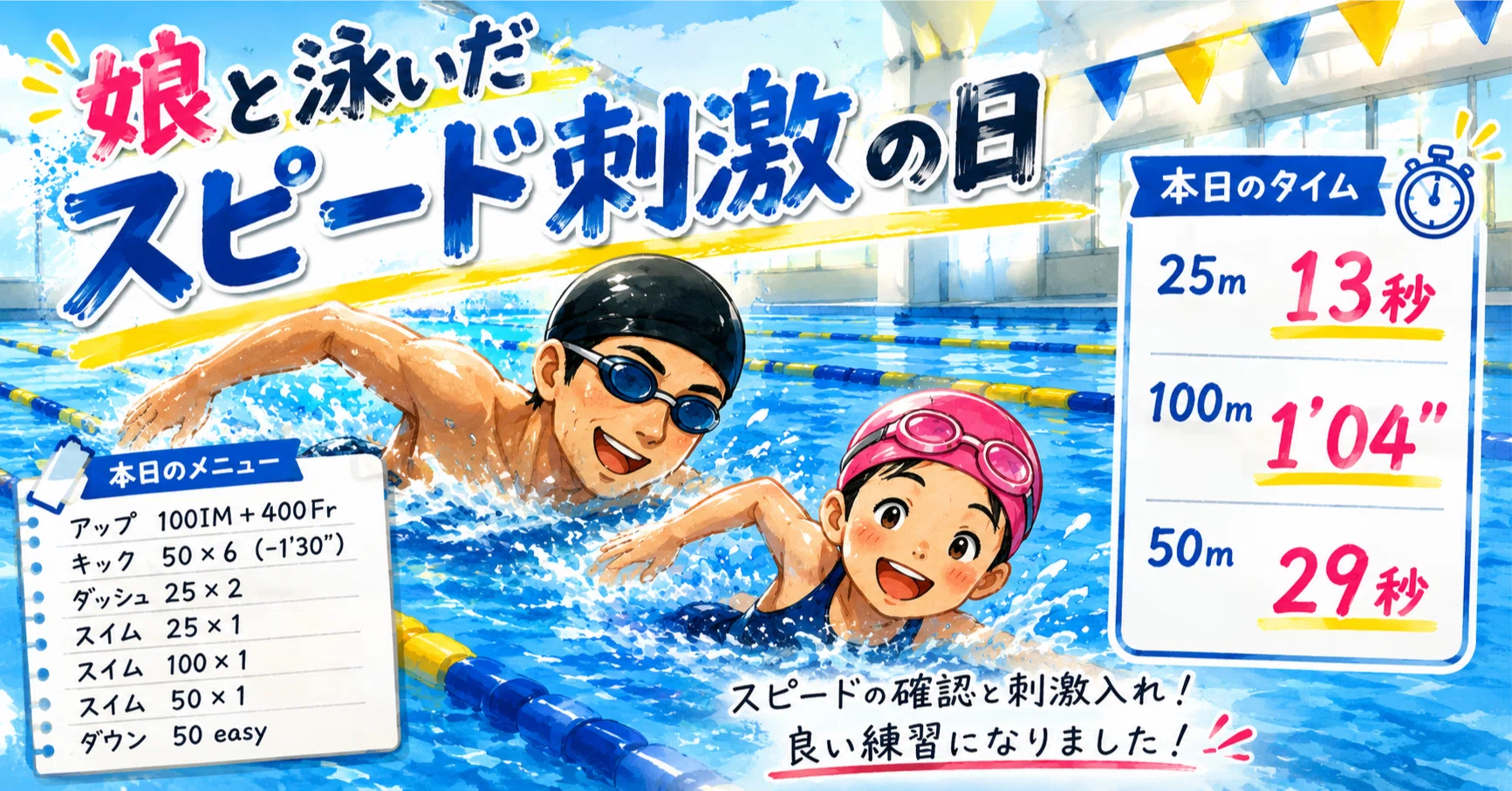 260524スイム 娘と泳いだスピード刺激の日。｜ai_swim_log