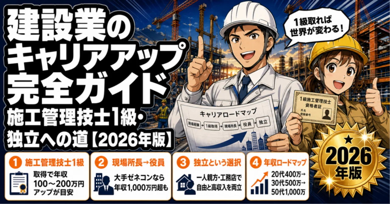 建設業のキャリアアップ完全ガイド｜施工管理技士1級・独立・年収1000