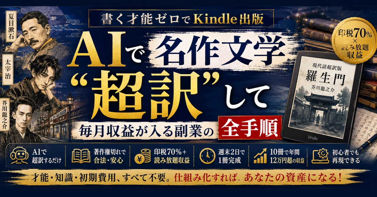 書く才能ゼロでKindle出版。AIで名作文学を