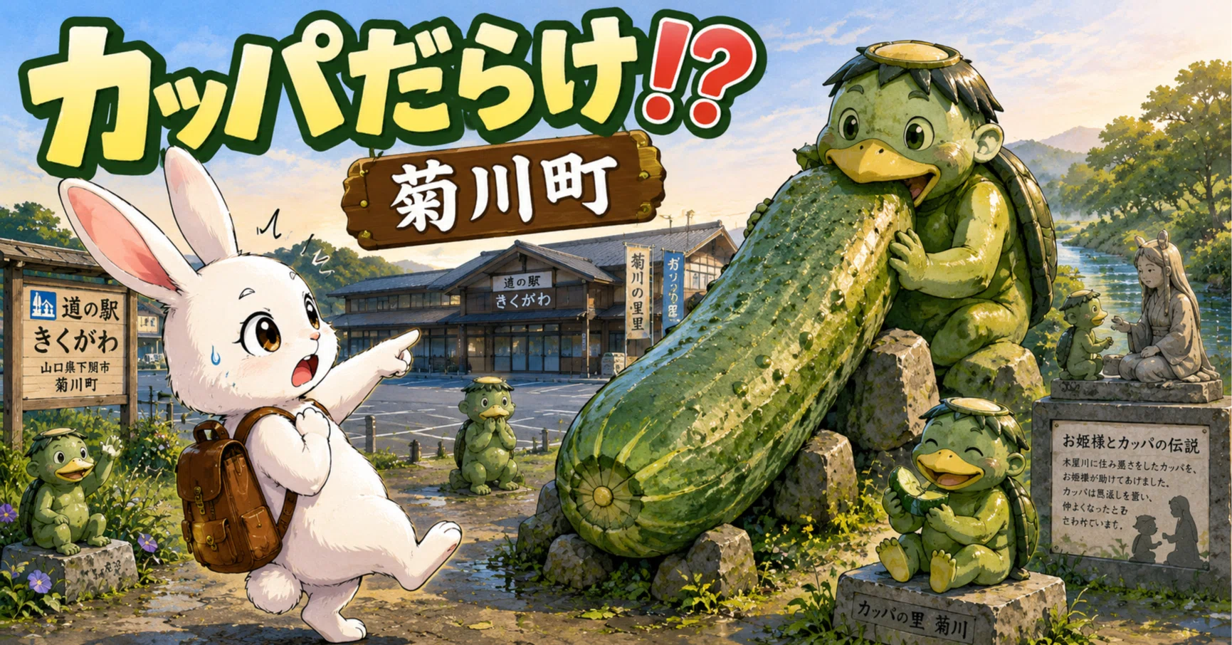 九州夫婦旅⑰】早朝の道の駅がカッパだらけ!? 菊川町で出会った巨大