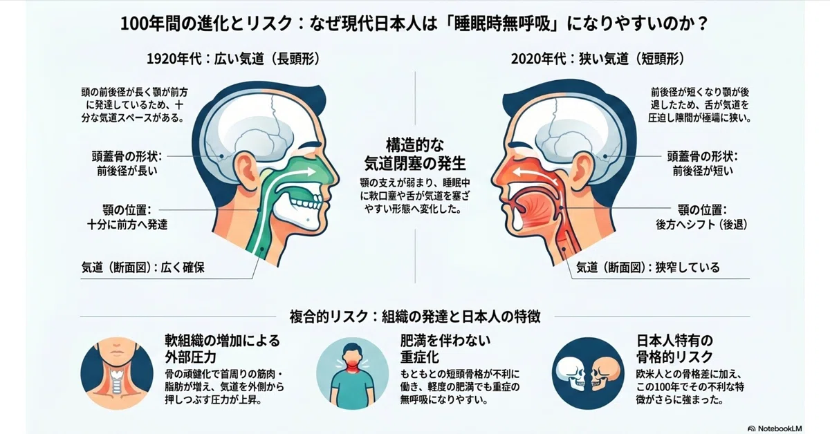 日本人の顔が変わったらしい・・・閉塞型無呼吸が起こりやすくなった