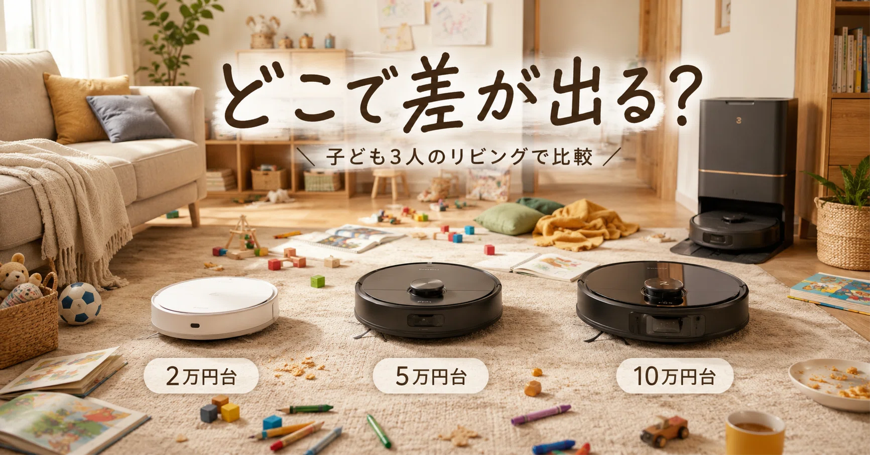格安！！２万円台のロボット掃除機 ロボット掃除機「2万円台 vs 5万円台 vs 10万円台」、子ども3人の
