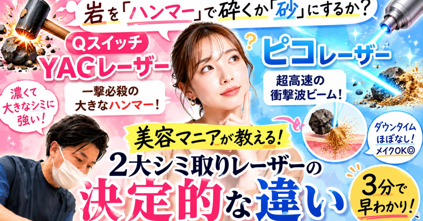 3分早わかり】岩を「ハンマー」で砕くか「砂」にするか？美容マニアが