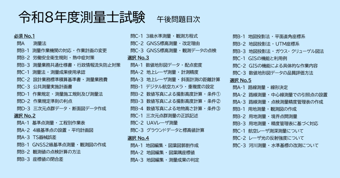 令和8年測量士試験 午後の問題｜ビー・サポート