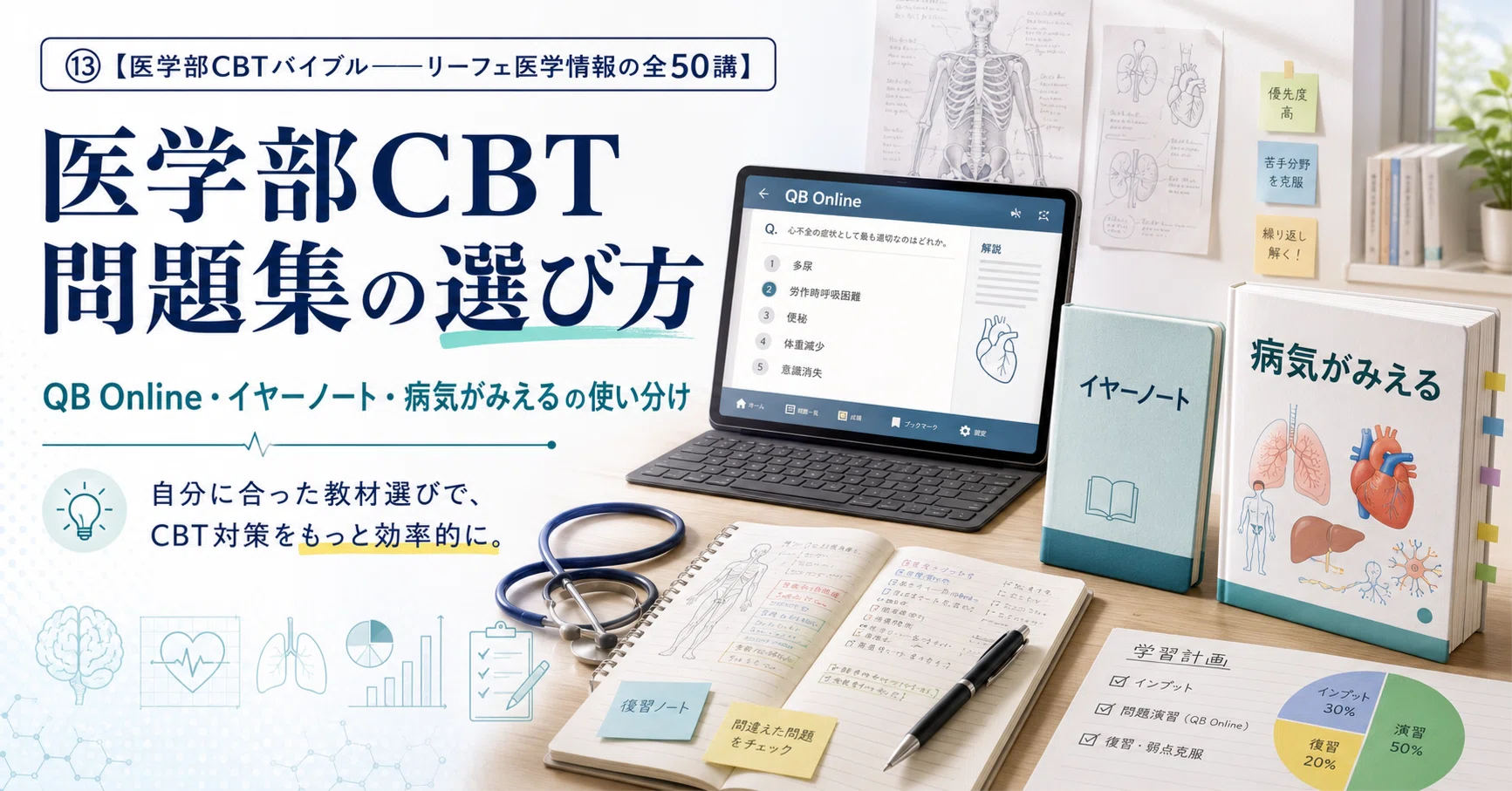 医学部CBT問題集の選び方：QB Online・イヤーノート・病気がみえるの
