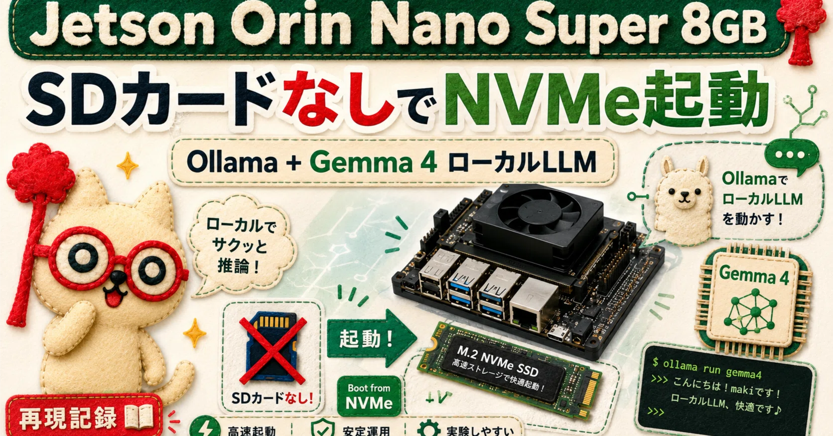 グラフィックボード・グラボ・ビデオカード JETSON ORIN NANO SUPER 8gb + ssd Jetson Orin Nano Super 8GBをSDカードなしでNVMe起動し、Gemma 4系