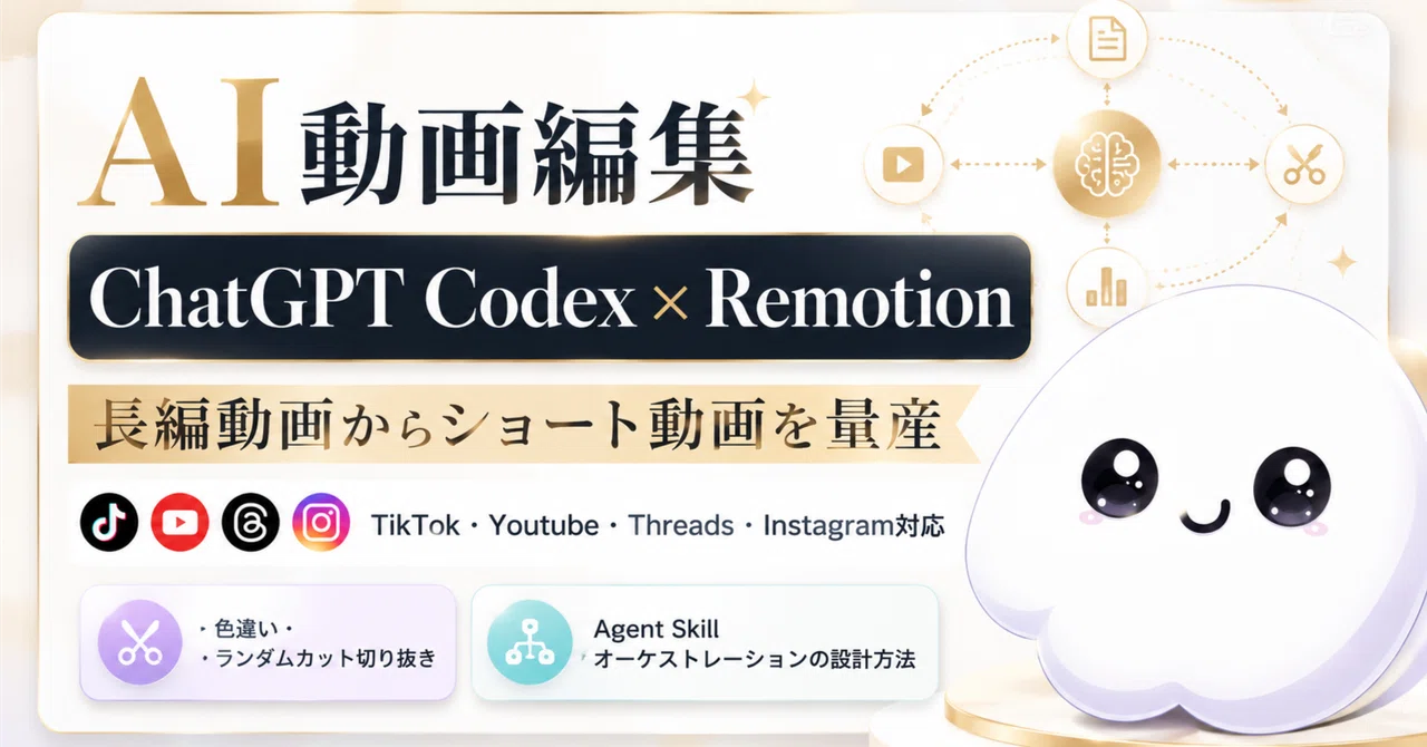 【AI動画編集】ChatGPT Codex × Remotionで長編動画からTikTok・Youtube・Threads・Instagram ...