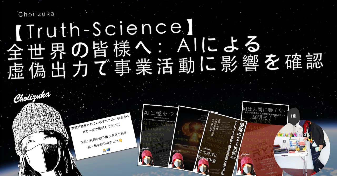 Truth Scientists 【Truth-Science】全世界の皆様へ:AIによる虚偽出力で事業活動に影響を確認|CHOIIZUKA