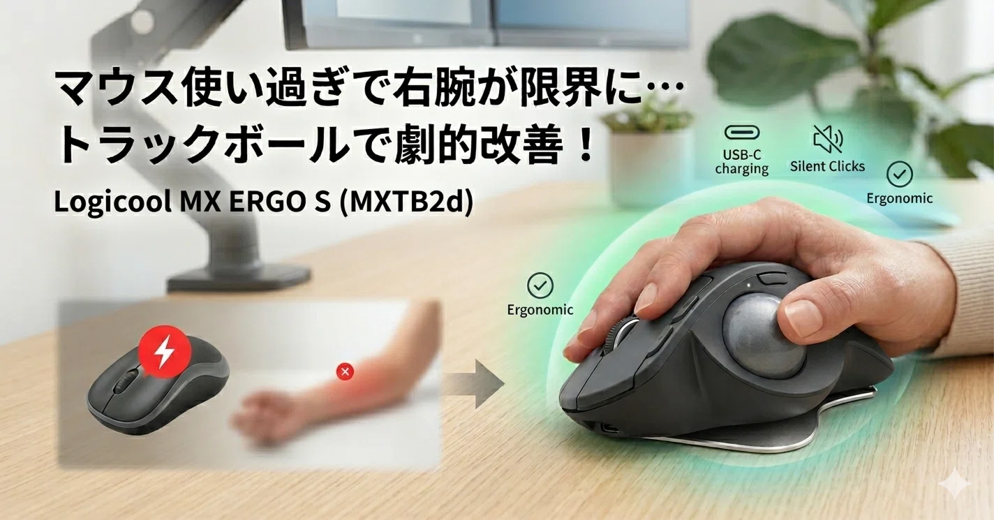 マウスの使いすぎで右腕が限界に…。トラックボール「MX ERGO S」に変え