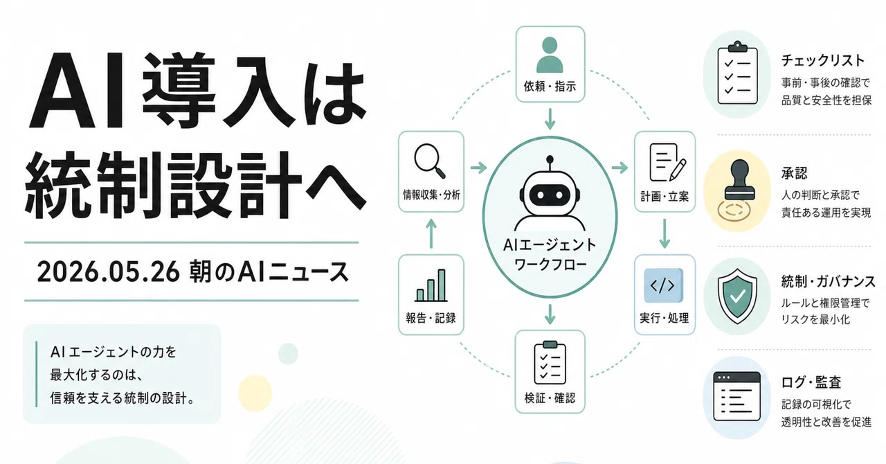 2026年5月26日朝のAIニュース：エージェント導入は「使う」から「統制する」へ移った