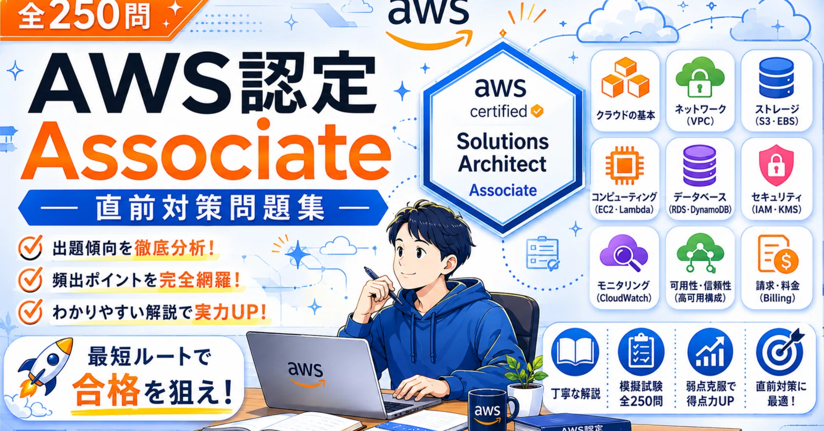 AWS SAA-C03】学科対策 PDF問題集 全250問＋解答・解説付き｜スタディ
