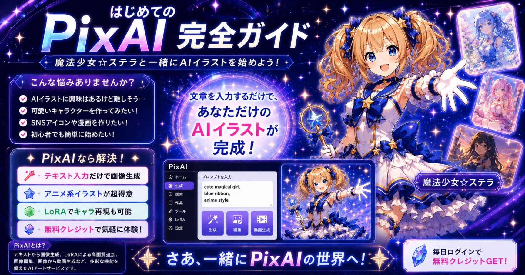 第1章】まずは1枚生成！はじめてのPixAI完全ガイド：魔法少女☆ステラ