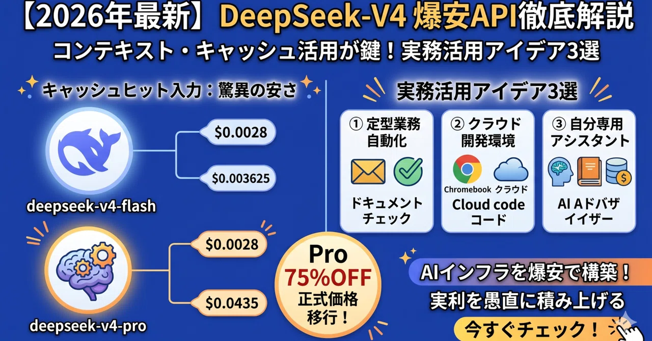 【2026年最新】爆安AIの決定版！DeepSeek-V4の新しい料金体系と実務活用のポイントを徹底解説