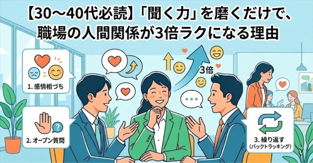 30〜40代向け】話すより「聞く」だけで人間関係が3倍ラクになる 