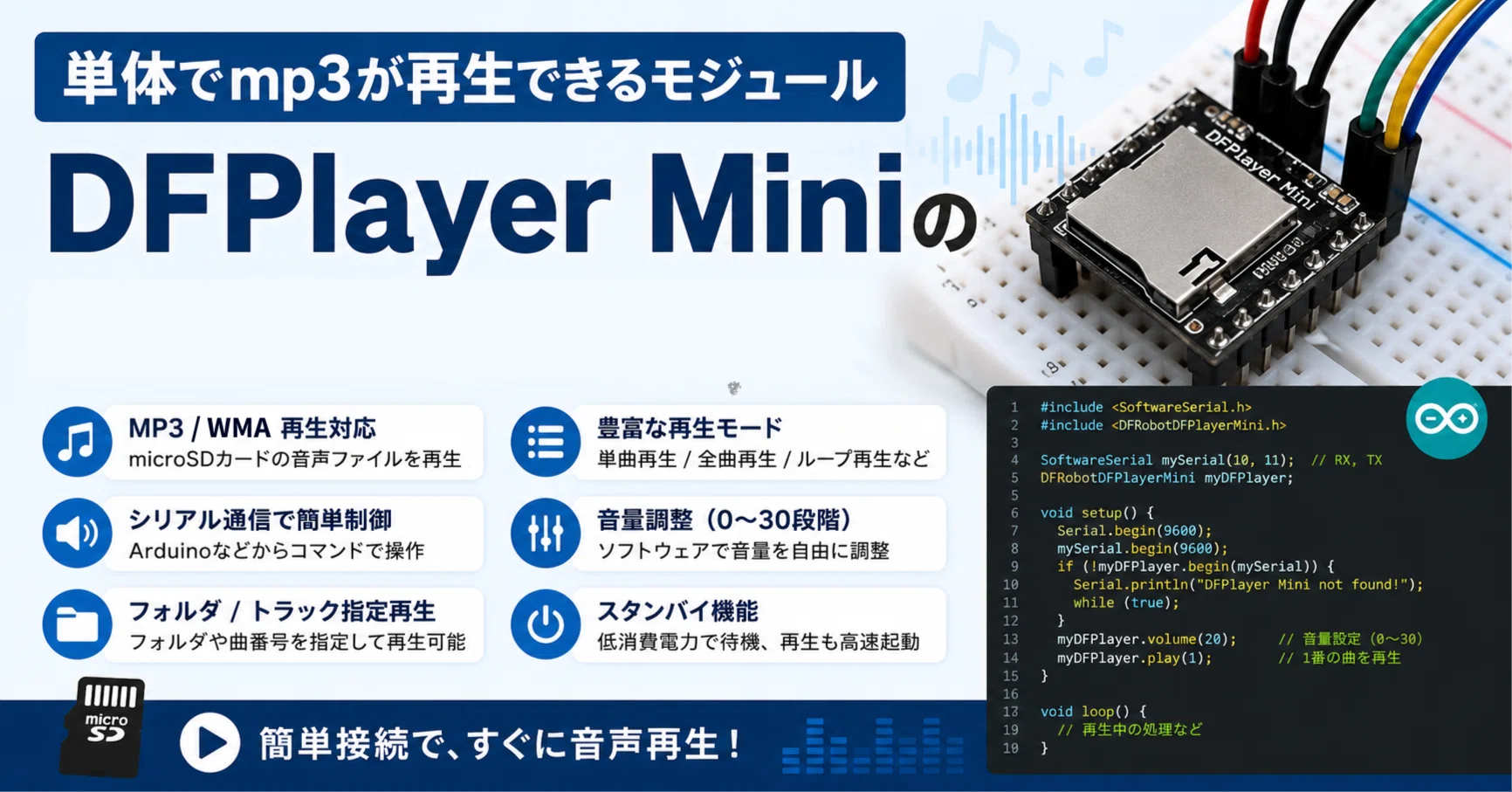 DF Player Mini 5V電源時 UARTは3.3Vになってくれる？｜えぬでんき