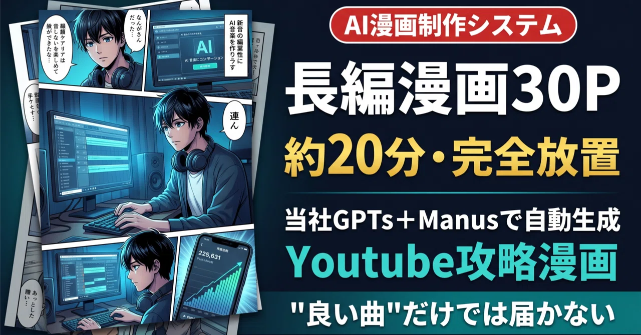 長編漫画30P　GPTs＋Manusで完全自動　Youtube攻略漫画「"良い曲"だけでは届かない」 