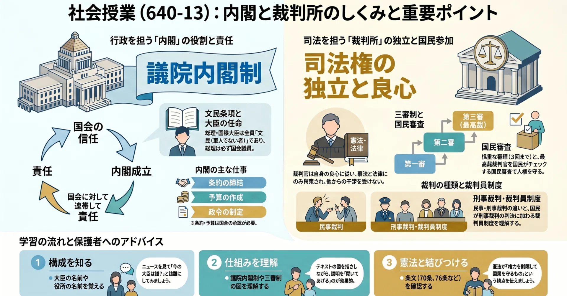 社会的法治国の構成 小6社会・サピックス640-13】内閣と裁判所を攻略！行政と司法の仕組み