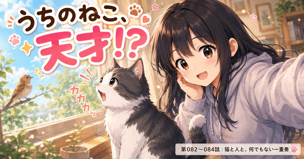 うちのねこ、天才!?」第82〜84話｜窓辺のクラッキングと夜中の運動会