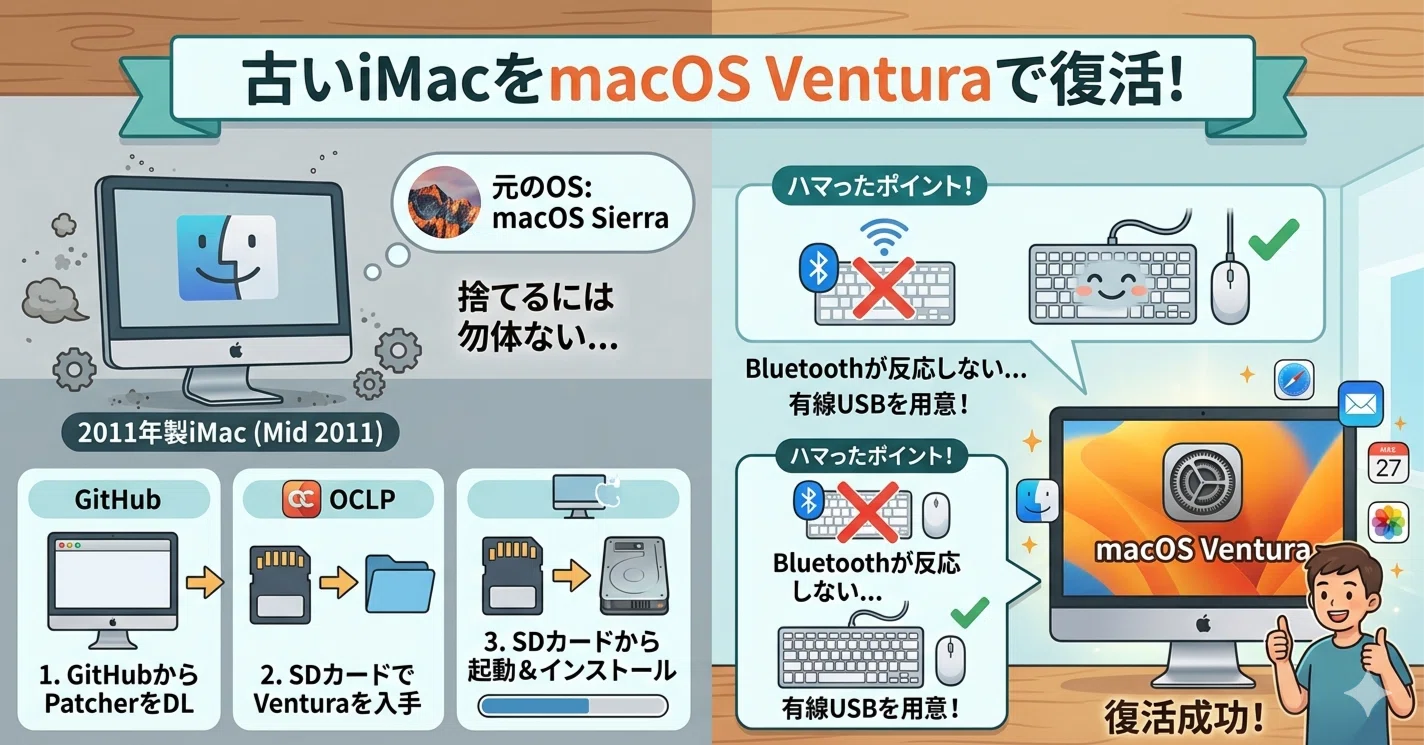 2011年製の古いiMacにmacOS Venturaを入れて復活させる｜仕事の合間 休憩中