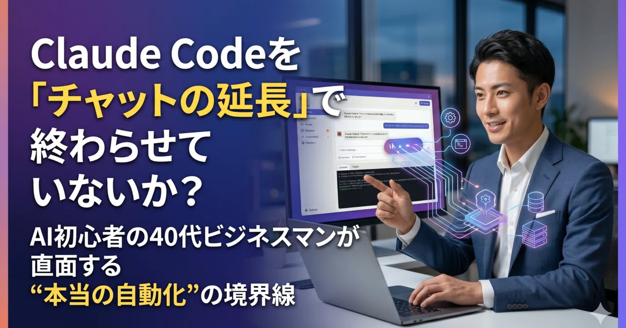 Claude Codeを「チャットの延長」で終わらせていないか？ AI初心者の40代ビジネスマンが直面する“本当の自動化”の境界線