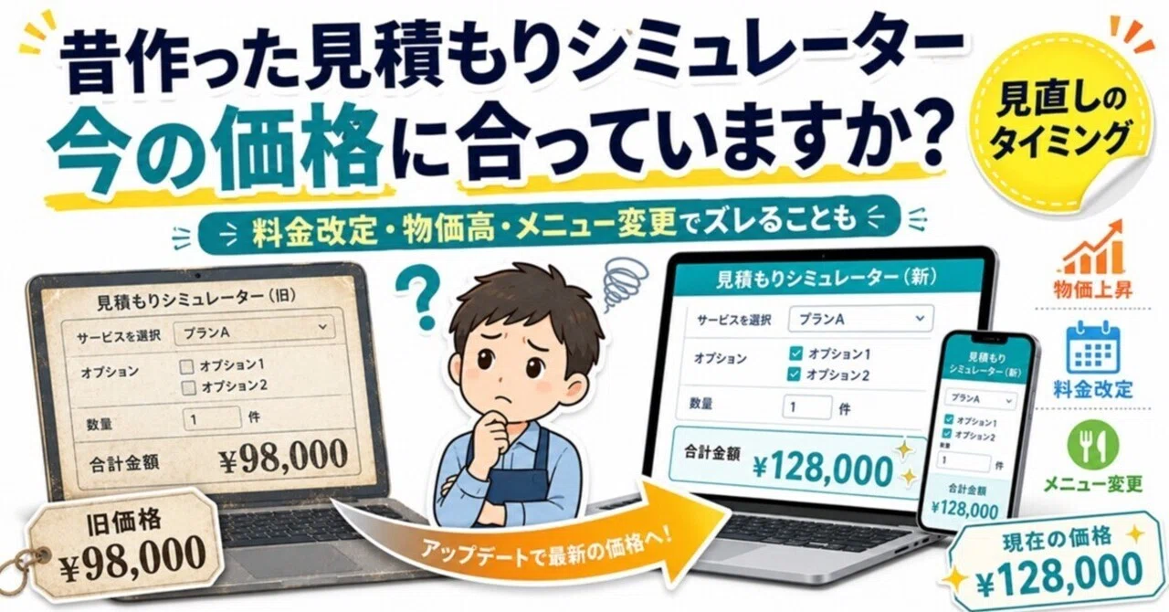 以前作った見積もりシミュレーターが、今の料金に合わなくなっている