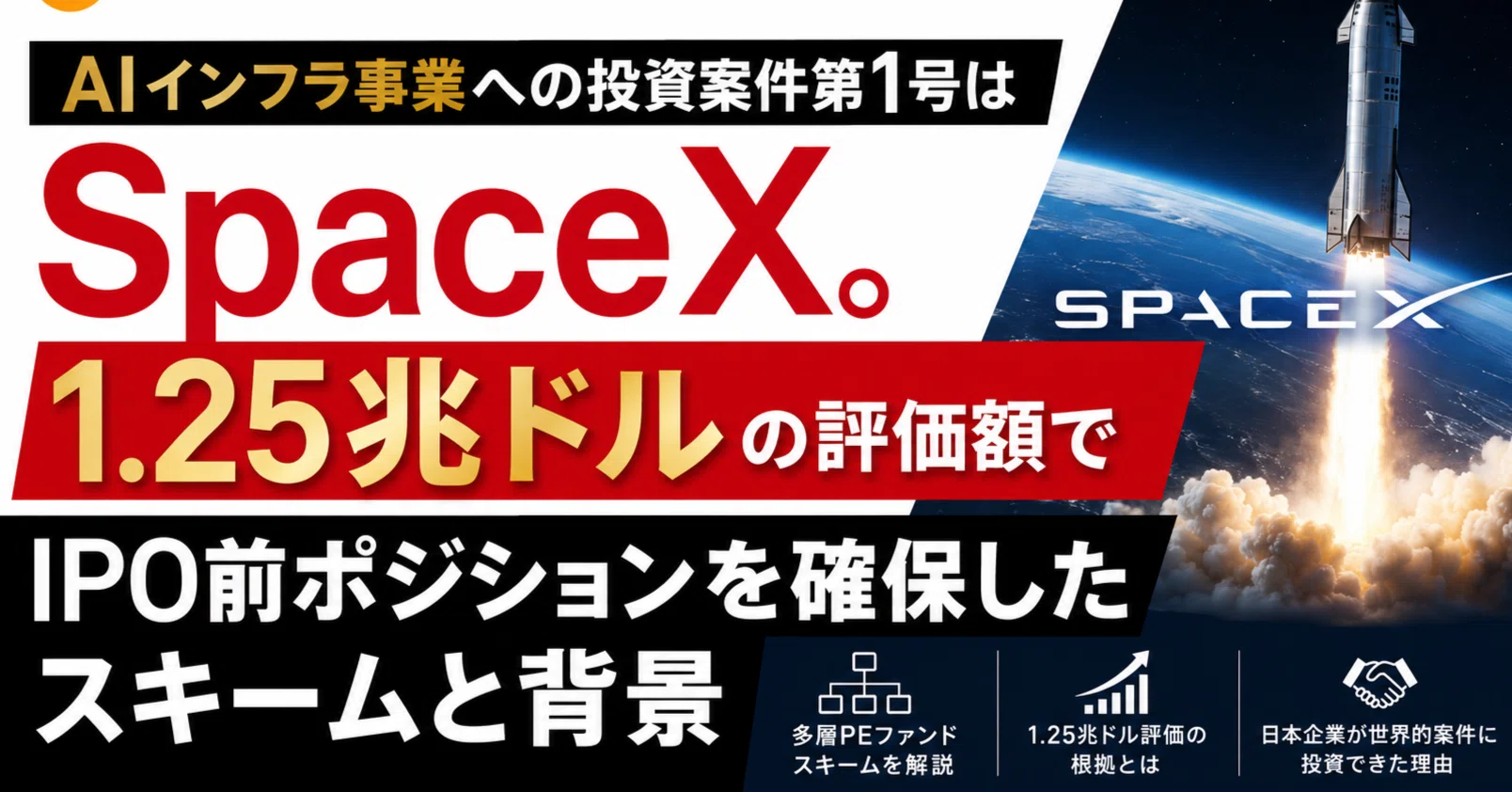 Investments 第11版 国際学生版 Bitcoin JapanのAIインフラ事業への投資案件第1号はSpaceX。1.25兆ドル