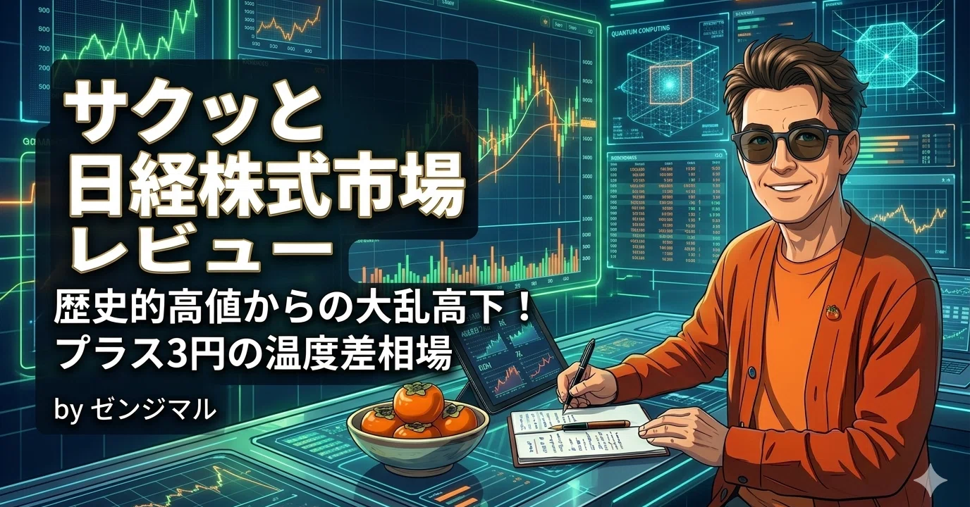 📊 サクッと日経株式市場レビュー:歴史的高値からの乱高下!プラス3円 📊 サクッと日経株式市場レビュー:歴史的高値からの乱高下!プラス3円