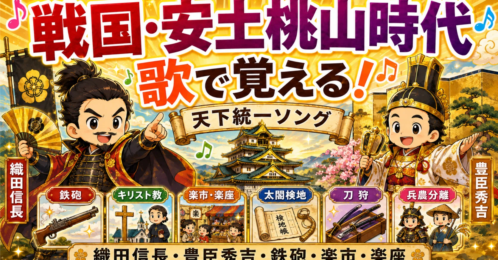 歴史】⑤戦国・安土桃山時代を歌で覚える！天下統一ソングを作りました