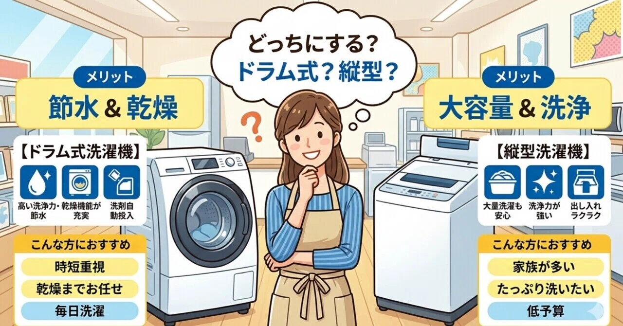 ドラム式 vs 縦型洗濯機、結局どっちを買えばいいの？後悔しない選び方