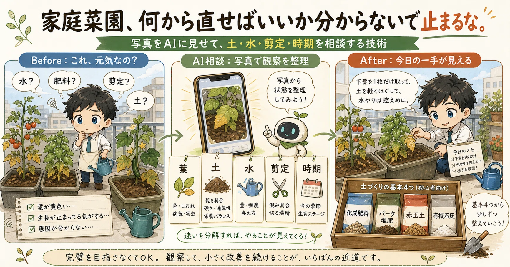 家庭菜園、何から直せばいいか分からない』で止まるな。写真をAIに見せ