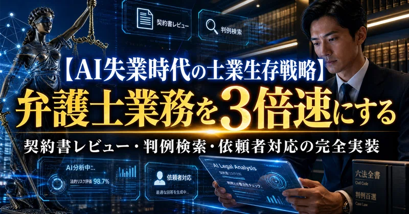 【AI失業時代の士業生存戦略】弁護士業務を3倍速にする契約書レビュー・判例検索・依頼者対応の完全実装