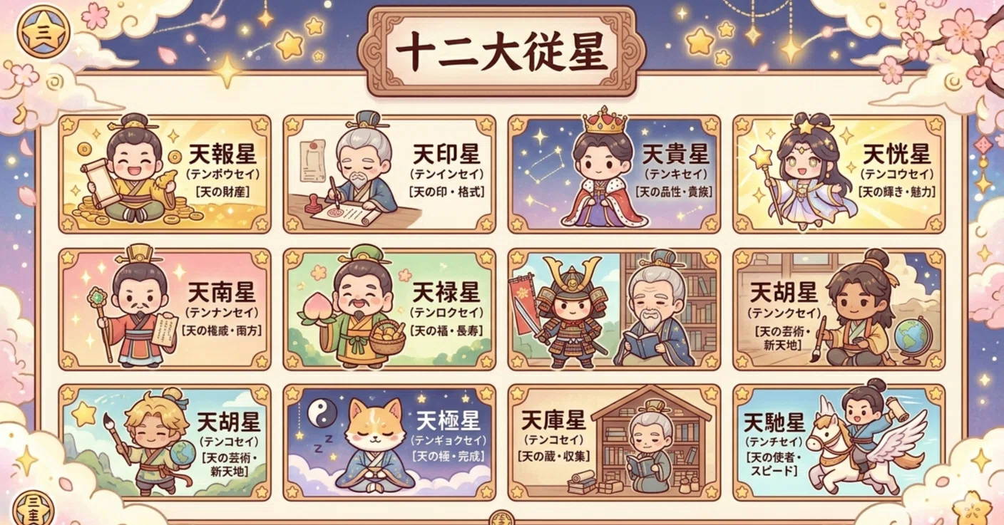 算命学の十二大従星って？12種類の詳細な解説、位置によって変わる
