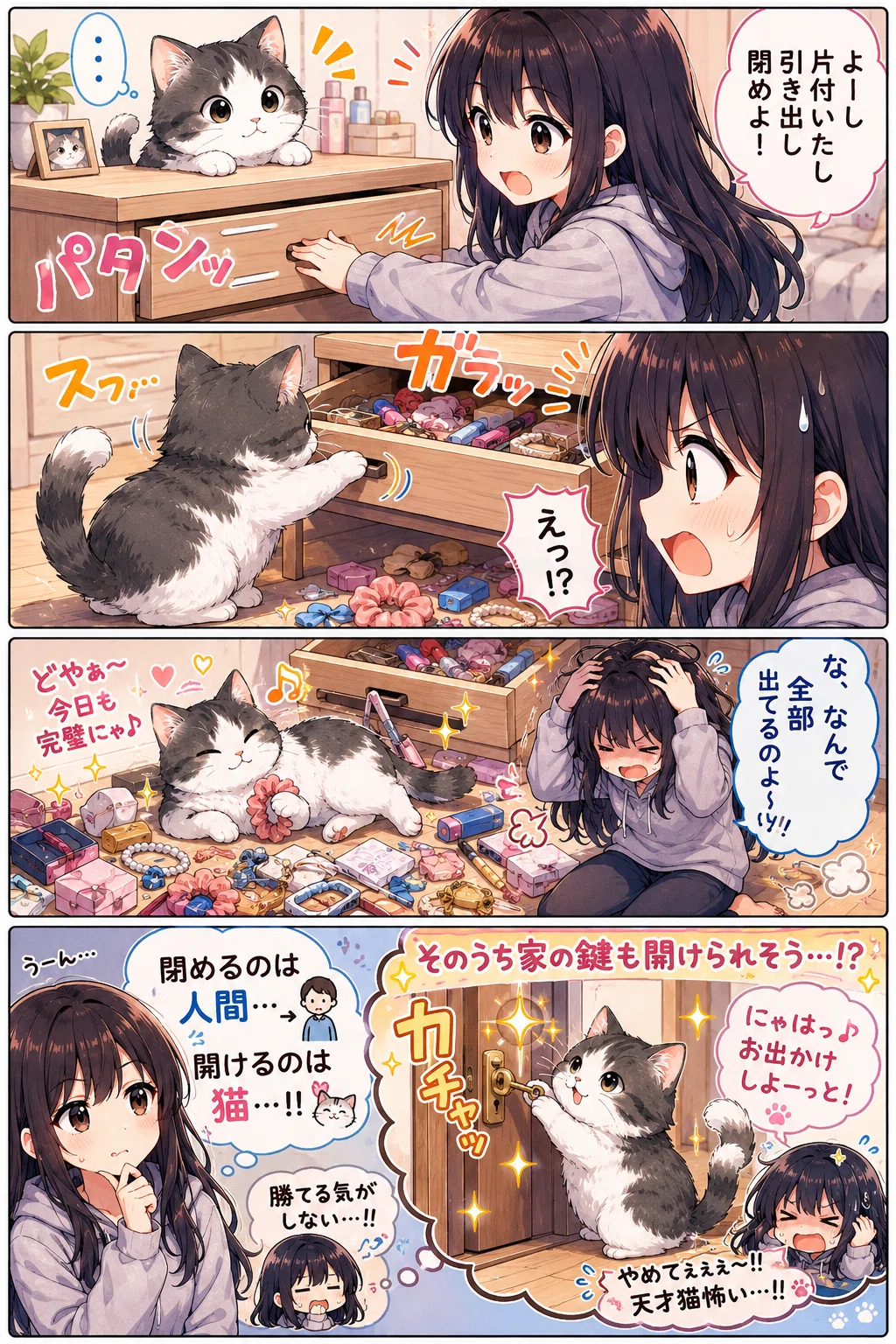 うちのねこ、天才!?」第85〜87話｜引き出し開け・フタ取り・カーテン