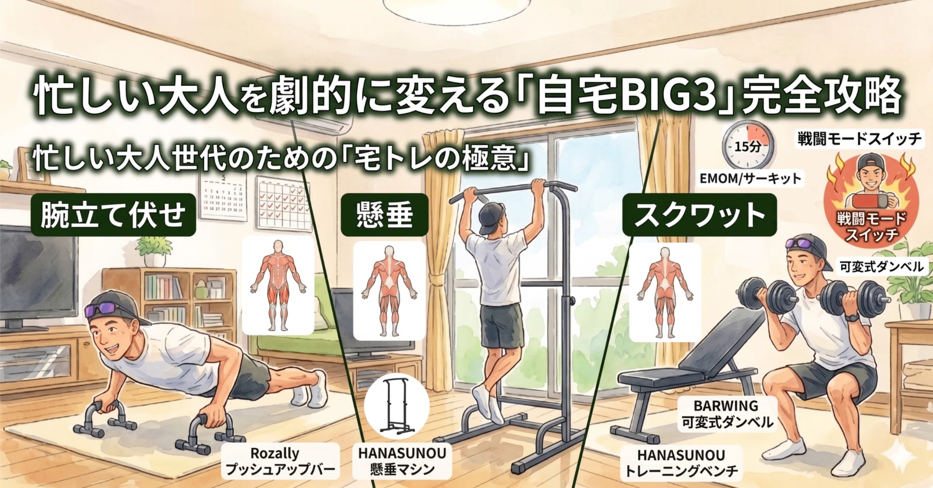 ジム不要】1日15分で体脂肪率10%へ。忙しい大人を劇的に変える「自宅