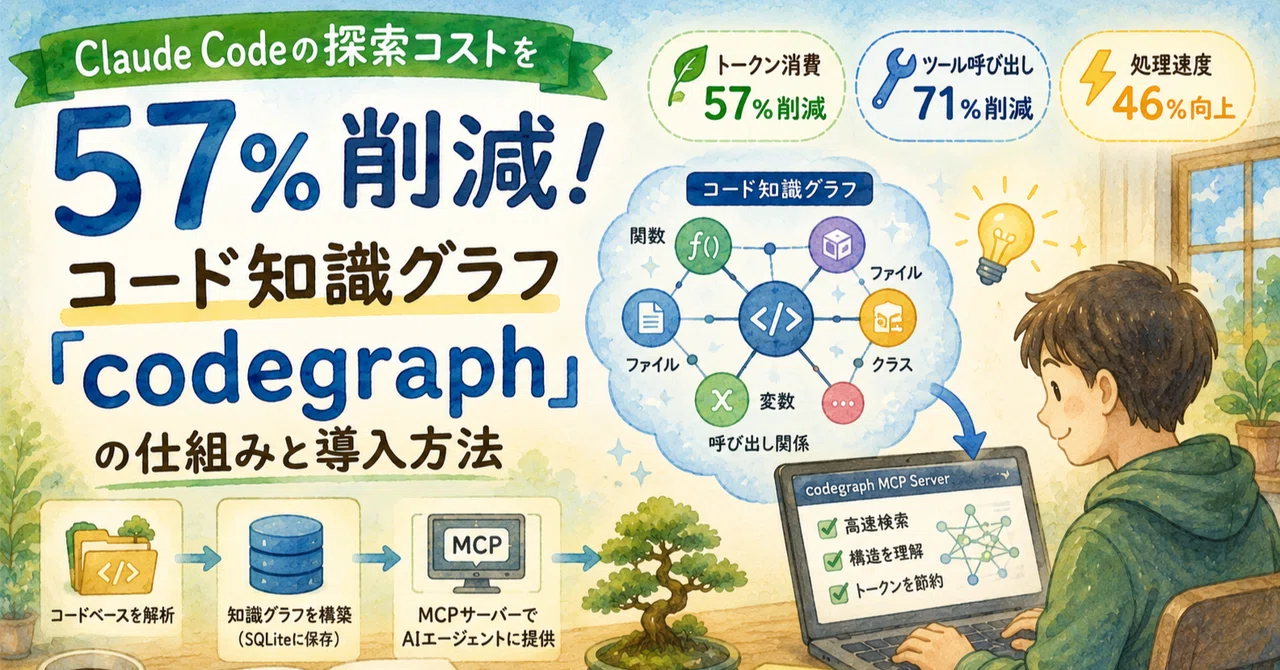 Claude CodeのAI探索コストを57%削減!コード知識グラフ「codegraph」の仕組みと導入方法|しゃり
