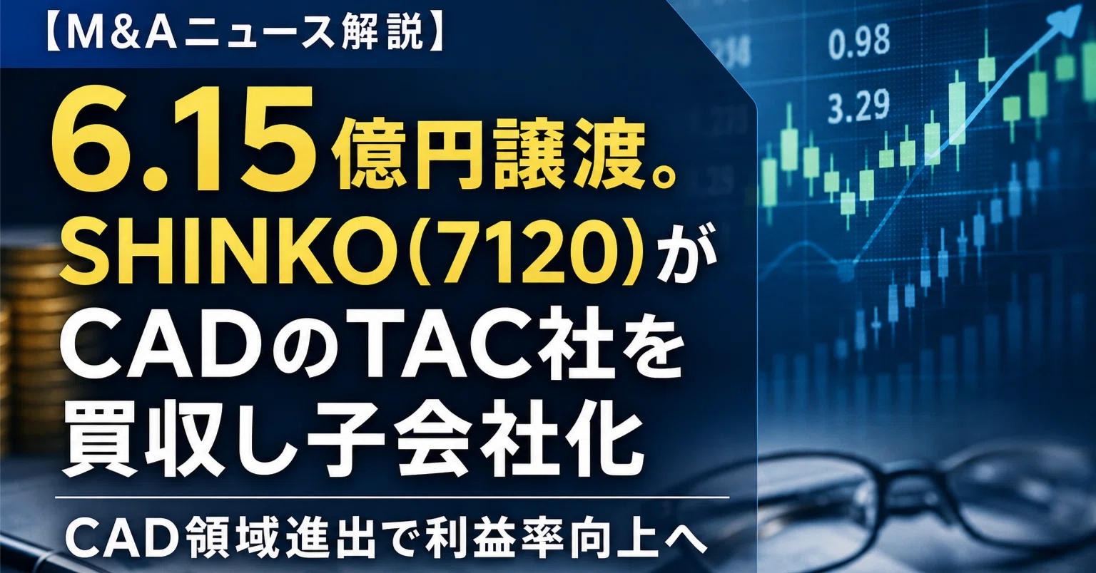 M&Aニュース解説】6.15億円譲渡。SHINKO(7120)がCADのTAC社を買収し