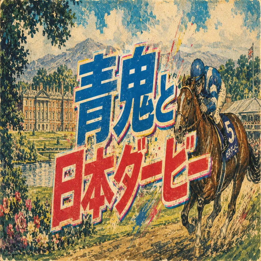 JRA第93回日本ダービーポスター【B1】 第93回 日本ダービー】サインの青鬼♪時を超えた符号が導く、緑の季節