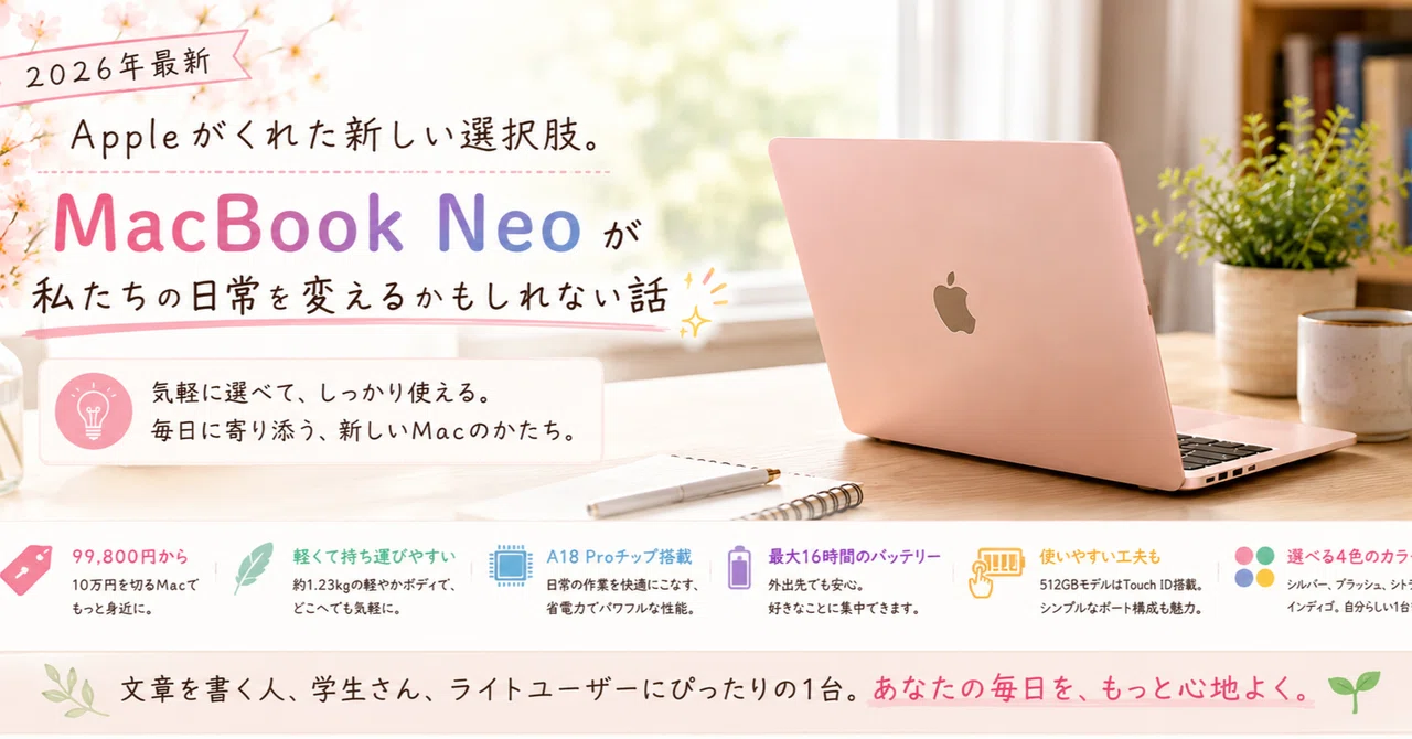 2026年最新】Appleがくれた新しい選択肢。「MacBook Neo」が私たちの