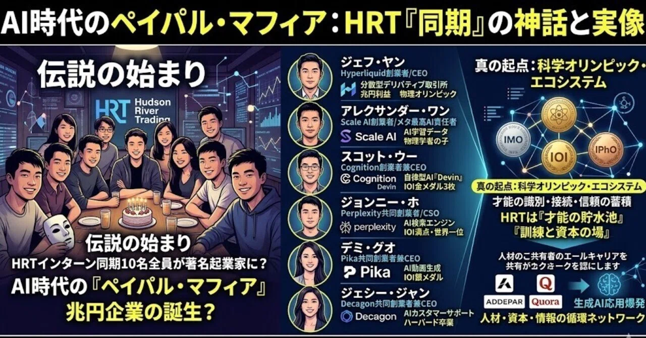 【次世代のペイパルマフィア】超一流クオンツHFT企業ハドソン・リバー・トレーディング（Hudson River Trading）の「同期」たち--Hyperliquid、Scale AI、Cognition、Perplexity、Pika、Decagonの創業者等