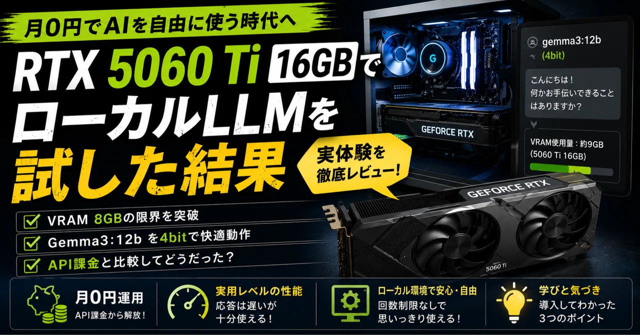 RTX 5060 Ti 16GBでローカルLLMを試した結果｜ネクシアソリネ