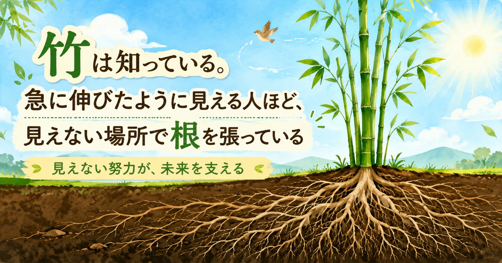 竹は知っている。急に伸びたように見える人ほど、見えない場所で根を