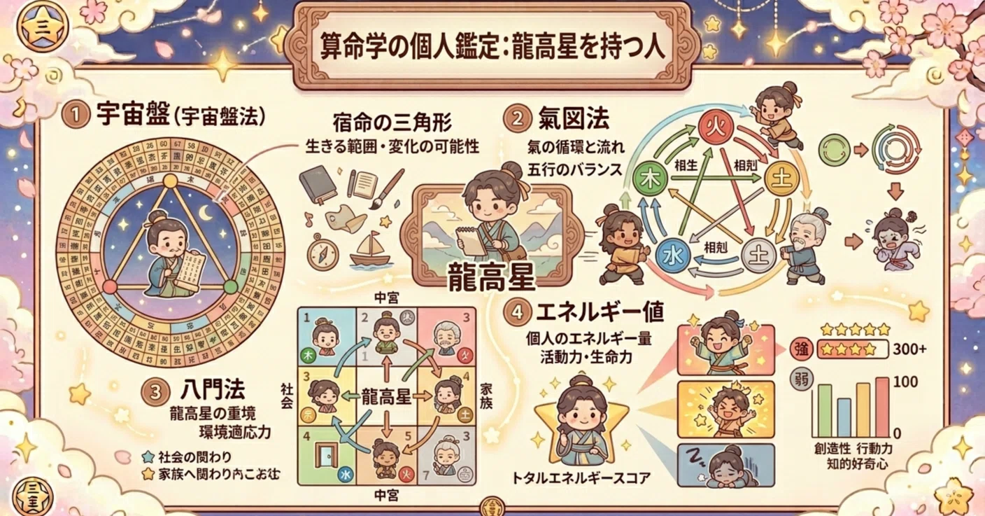 算命学の陽占の組み合わせは全部でいくつ？中央に龍高星を持つ人の星の