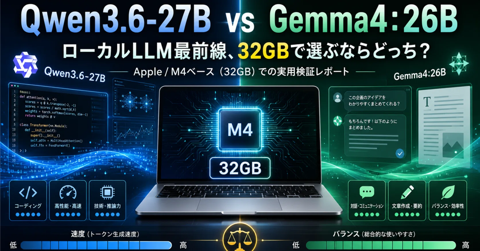 182」 Qwen3.6-27B vs Gemma4：26B — ローカルLLM最前線、32GBで選ぶ
