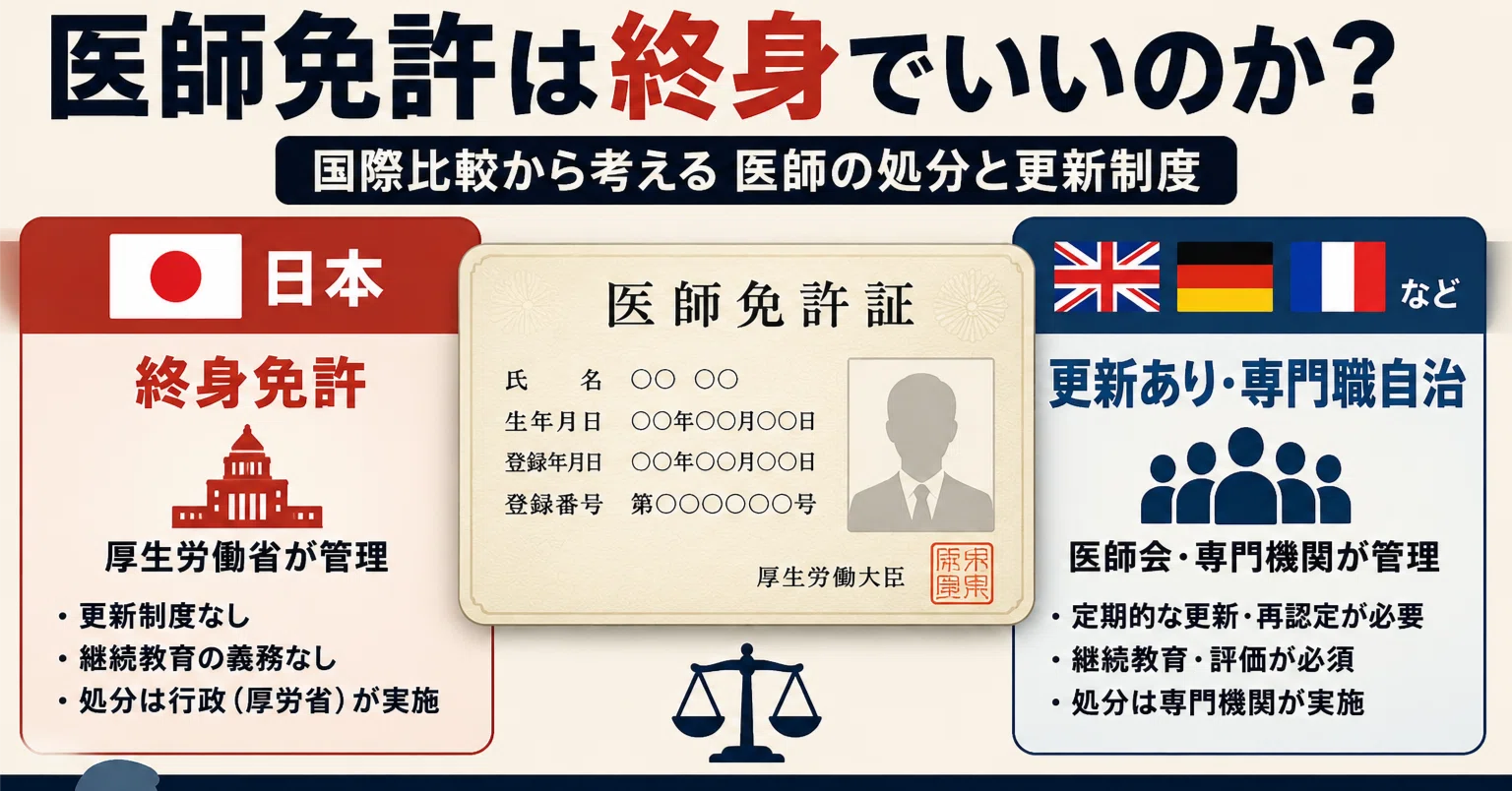 医師の不祥事は誰が裁くべきか？国際比較から考える「免許更新」と