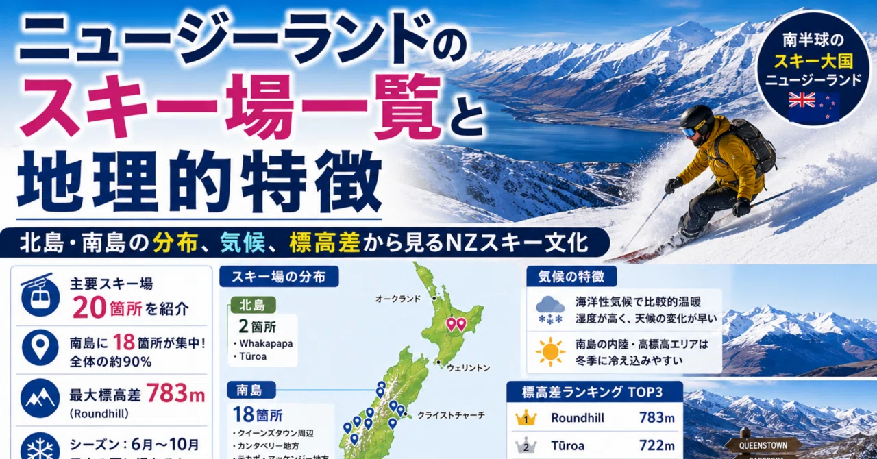 ニュージーランドのスキー場一覧と地理的特徴｜北島・南島の分布、気候